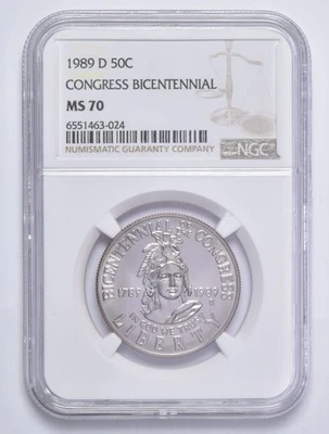 1989 D MS70 Congress Bicentennial Commemorative Half Dollar NGC *6068 - Image 1 of 4