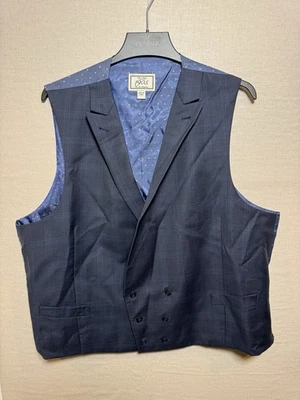 Jos A Bank Traveler Men Suit Vest Size 50 Reg 100% Wool Blue Plaid - Image 1 of 4