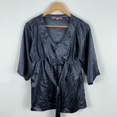 Top Cooper St para mujer talla 8 azul satinado manga corta cuello redondo corbata delantera 8201 Foto 1 de 4