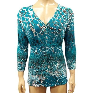 Chicos Travelers Abstract Faux Wrap 3/4 Sleeve Blouse Top - Picture 1 of 14