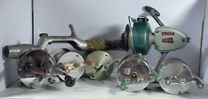 Bulk lot of 7 Vintage Fishing Reels & Cork Rod Working Smoothly Pflueger + x8 - Picture 1 of 13