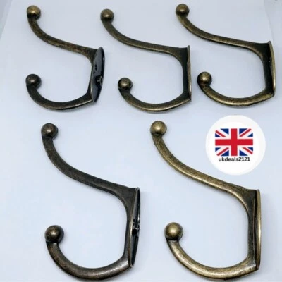 5x Solid Brass Victorian Hat & Coat Hooks - Vintage Retro Hanging Pegs NEW - image 1 of 4