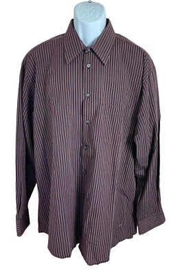 Alfani Striped Button Down Shirt Sz L 34-35 Long Sleeve Burgundy Long-Sleeve - Image 1 of 4