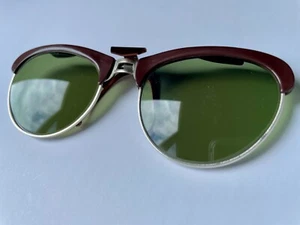 Occhiali da sole vintage clip on KONO verde tono argento rame marrone metà secolo MCM - Foto 1 di 4