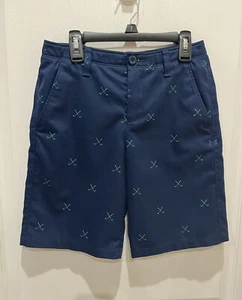 UNDER ARMOUR Boys Golf Shorts Size 12 Loose Blue Flat Front Heat Gear - Picture 1 of 11