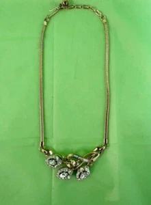 VINTAGE RHINESTONE Trifari ALFRED PHILIPPE Gold Tone NECKLACE Navette Leaves - Picture 1 of 11
