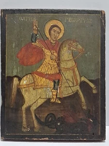 M24-1-9 antike originale Ikone Hl. Georg der Drachentöter Griechenland datiert - Bild 1 von 11