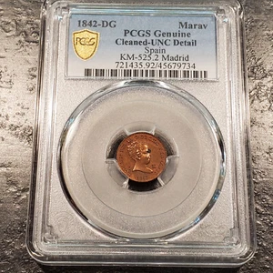 1842 -DG SPAIN MARAV KM-525.2 MADRID PCGS UNC DETAIL JBC# 734 - Picture 1 of 4