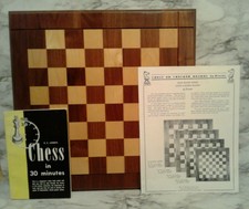 Vintage DRUEKE 15" Solid Maple & Walnut CHESS BOARD w/ Ad & Book NEW Model #61