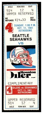 1981 Oilers v Seahawks NFL Full Ticket 10/11 Campbell 186 YDs 2 TDs 82034 - Image 1 of 2