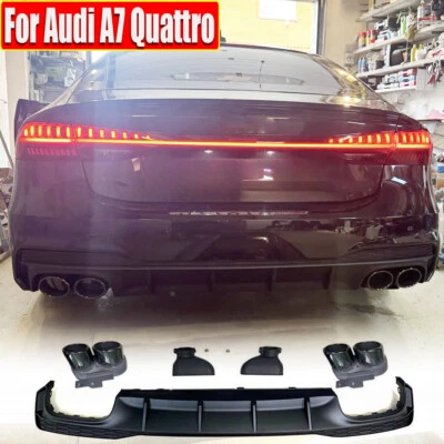 For Audi A7 Quattro Sportback PP Rear Bumper Diffuser Lip W/Exhaust Tips Black  - Image 1 of 4