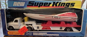 Vintage MATCHBOX Super Kings K-27 Miss Embassy Powerboat & Transporter Diecast - Picture 1 of 12