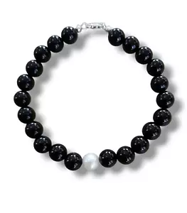 Pulsera KIOTO En Ágata Negro Perla Natural Cultivada Blanca Oro 18KT 288b /An - Imagen 1 de 6