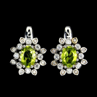 925 Sterling Silver Earrings Oval Peridot 8x6mm Simulated Cz Gemstone Jewelry - Image 1 of 4