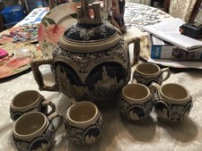 Gerz Castles On The Rhine German Punch Bowl / Tureen with Set of 6 mugs