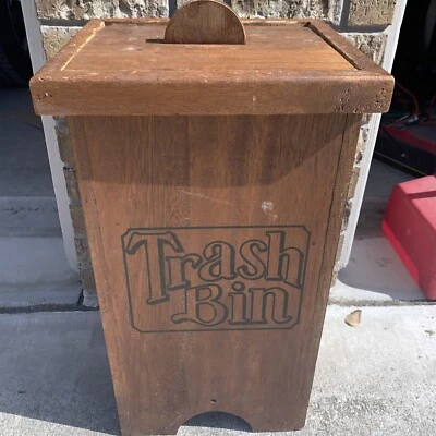 Vintage Wood Garbage Trash Can Painted Trash Bin Graphic - Image 1 of 4