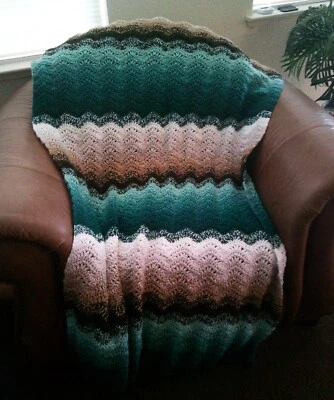 NEW HAND CROCHET BROWN TEAL MULTI  AFGHAN LAP BLANKET LAPGHAN THROW HANDMADE - Image 1 of 4