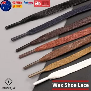 Flat Premium Cotton Wax Shoelaces Thin Dress Waxed Laces 7mm For Dress Shoes AUS - Picture 1 of 22