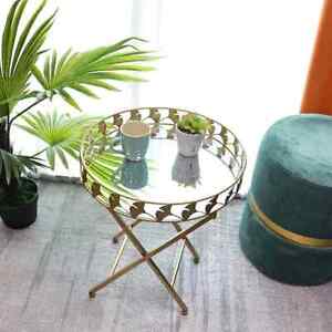 Side Coffee Table With Mirrored Glass Top Foldable Table Living Room Furniture