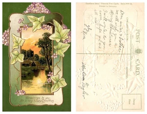 Embossed Greetings to you, and a very happy Christmas" Vintage PC - Picture 1 of 1