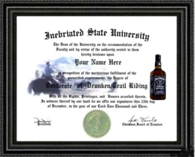 DRUNKEN TRAIL RIDING Doctorate Diploma / Degree Custom made & Designed for YOU - Image 1 of 2