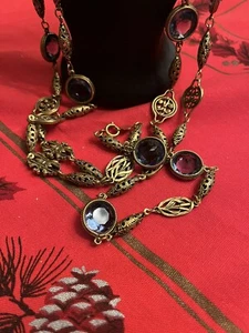 Gold Plate Glass Faux Alexandrite Necklace Belt Accessocraft NYC Florentine Old - Picture 1 of 18