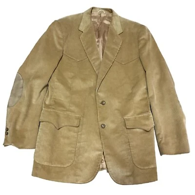 ABRIGO DEPORTIVO DE PANA BRONCEADA TALLA 46L WRANGLER WESTERN RANCHER HECHO EN EE. UU. ROCKABILLY PARA HOMBRES Foto 1 de 4