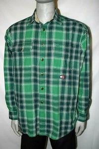 Tommy Jeans Herren Flanellhemd Langarm Größe Large grün kariert Vintage Flagge Logo - Bild 1 von 12