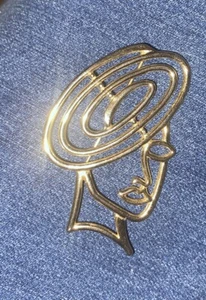 Vintage JJ signierte goldfarbene Silhouette Damen Gesicht mit Hut Brosche Anstecknadel 1988  - Bild 1 von 4