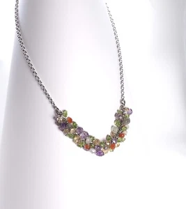 Mehrfarbiger Halbedelstein Cluster an Sterlingsilber Kette Halskette Neu - Bild 1 von 9