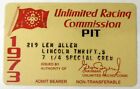 1973 Lincoln Thrift Urc Apba Season Pit Pass Credit Card Hydroplane Boat Race 0