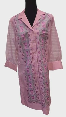 Vintage ALFRED SHAHEEN Womens Pink floral Buttlon Down Shirt Dress - Image 1 of 4