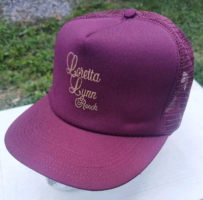 Vintage 80s Loretta Lynn Ranch Maroon Trucker Cap Hat USA Foam Mesh Snapback OSF - Image 1 of 4