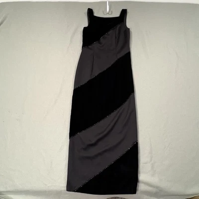 复古 Niteeline 天鹅绒连衣裙 10 不对称串珠色块极简主义哥特式 — 第 1/4 张图片