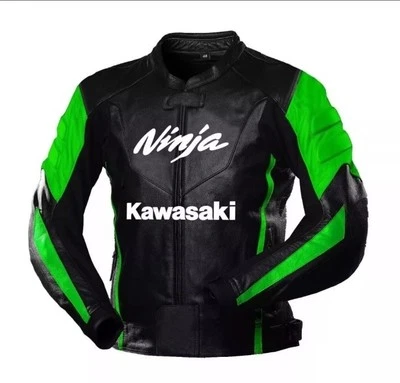 Chaqueta de cuero Kawasaki Ninja para carreras de motocicletas chaqueta personalizada de cuero original Foto 1 de 2