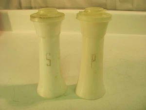 Vintage Tupperware Salt and Pepper Shaker Set, White with Silver Letters, 6" - Picture 1 of 9