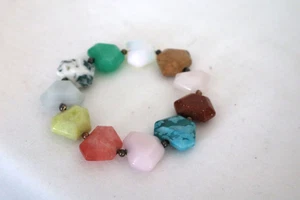 Natural Stone Beads Stretchy Bracelet w. Bronze/Copper Spacers - Picture 1 of 4
