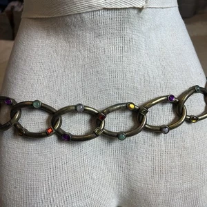 Vintage Rainbow Studded Metal Chain Belt Retro Measurements On Photos - Foto 1 di 10