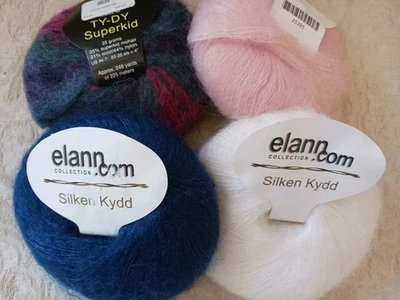 Mixed Lot Kid Mohair & Silk Blend Laceweight Yarns 4 Sks Elann KnitPicks Blue Pi - Image 1 of 4
