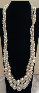 Faux Pearl Beaded Crystal RMN 18" Silver Tone Neclace Gar4-62 - Picture 1 of 11