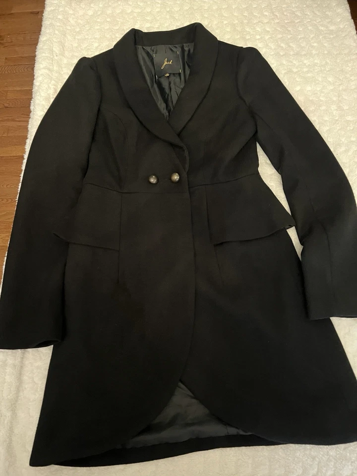 Abrigo largo estilo peplum Jack By BB Dakota para mujer (M) forrado clásico negro. Jk169 Foto 1 de 4