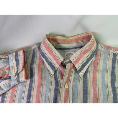 VTG Brooks Brothers 346 Striped Linen Button Down Shirt Men's Size L Pastel - Image 1 of 4