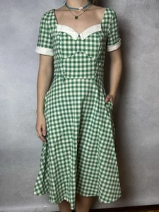 Collectif London Maxi Dress Check Green Cotton Swing Size S - Picture 1 of 7