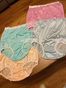 Special 4 Pr NYLON PANTIE Long Wide Double GUSSET Pastels LACE Tall 18 “ Side - Picture 1 of 5