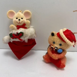 Vintage Avon Peekaboo Mouse Christmas Ornament Flocked Fuzzy Murder Bear - Picture 1 of 2