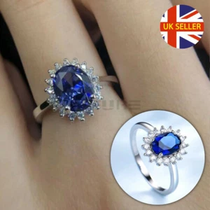Size 5 (15.7mm) J1/2 Dark Blue Oval Crystal Royal Engagement Ring Hypoallergenic - Picture 1 of 12