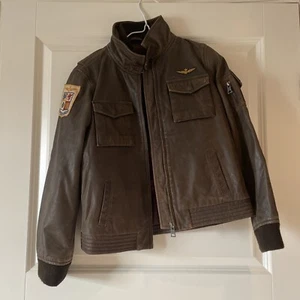 Chaqueta de cuero marrón Aeronautica Militare de cuero real talla 10 niños 140 cm - Imagen 1 de 11