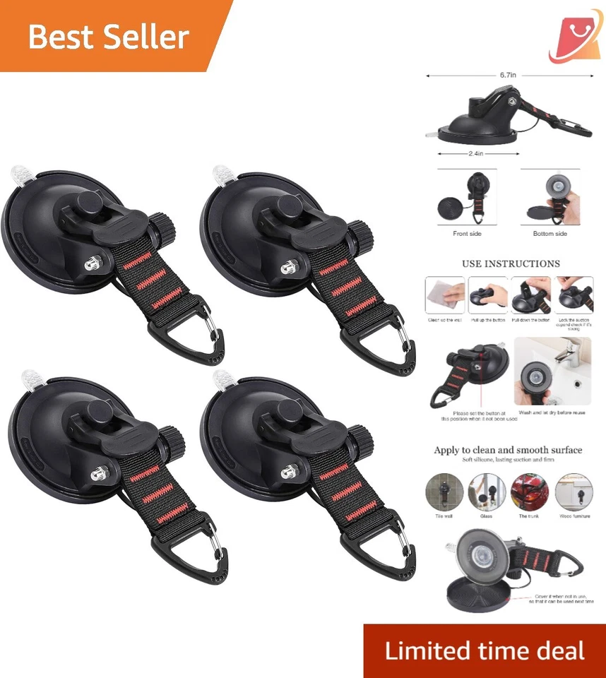 Conbola Heavy Duty Suction Cups 4 Pieces With Hooks Upgraded Car Camping Tie ...