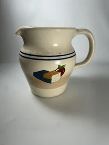 Marshall Pottery 5" Crock Pitcher Vtg Two Blue Stripes Texas Handmade & Painted - Picture 1 of 6