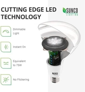 Sunco 4 Pack BR20 LED Bulbs Indoor Flood Light R20 Dimmable 2700K Soft White - Picture 1 of 7